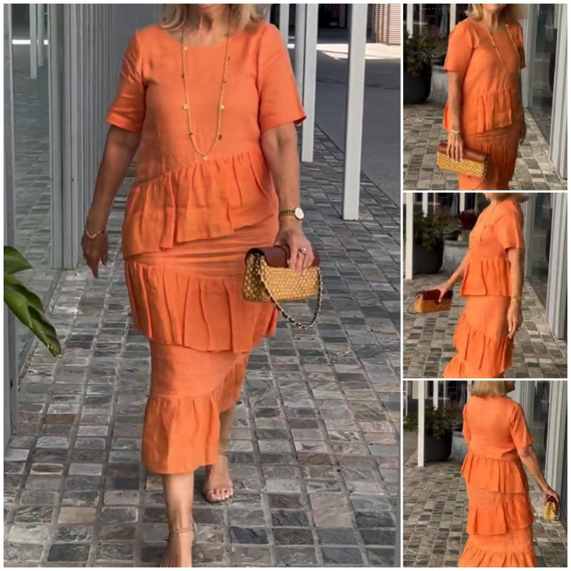 💖Riszírozott, kerek nyakú női ruha