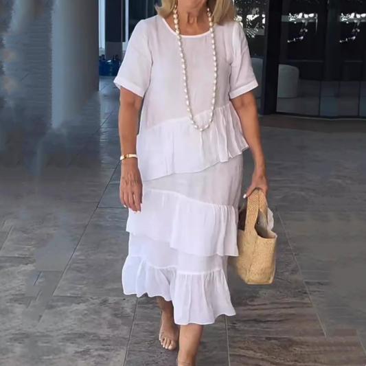 💖Riszírozott, kerek nyakú női ruha