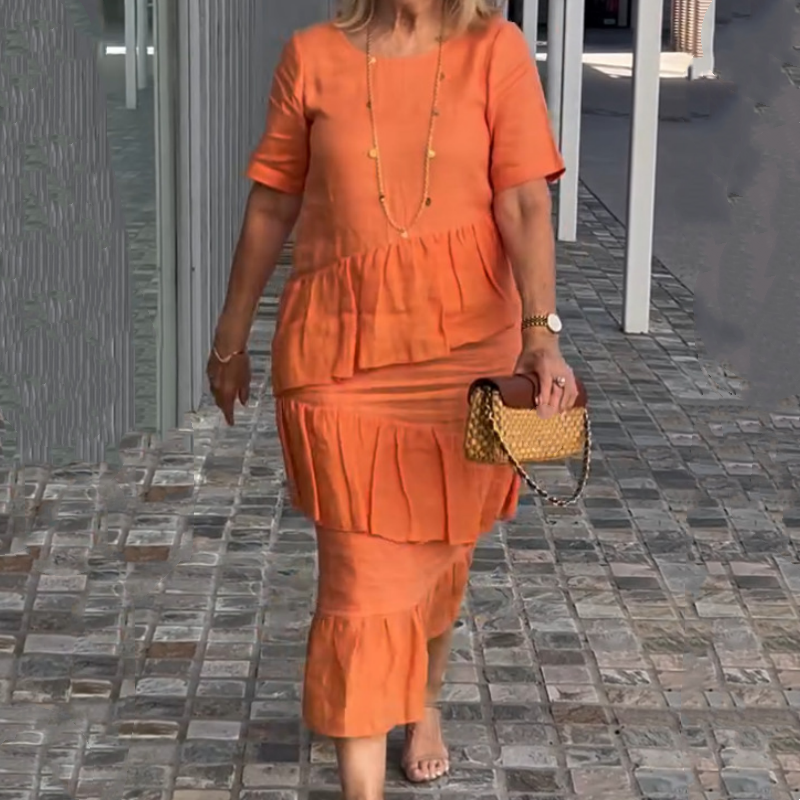 💖Riszírozott, kerek nyakú női ruha