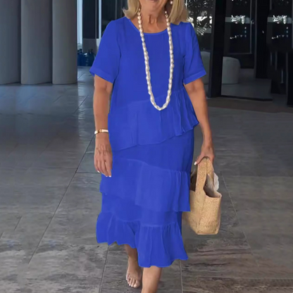 💖Riszírozott, kerek nyakú női ruha