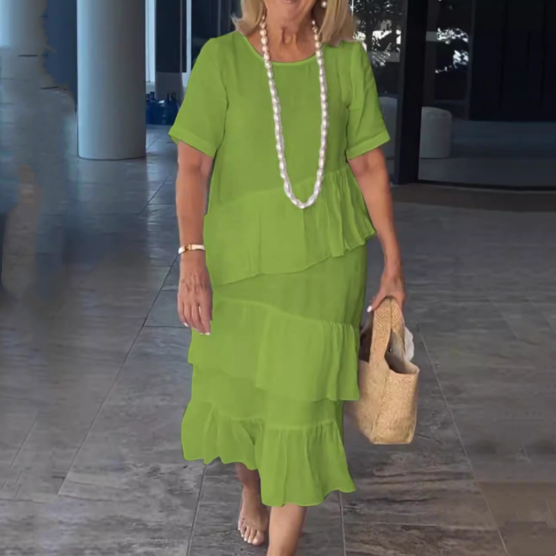 💖Riszírozott, kerek nyakú női ruha