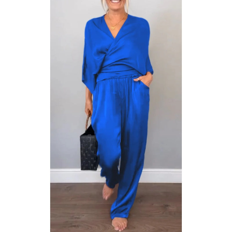 💞💞 Női kétrészes szett, V-nyakú felsővel és nadrággal