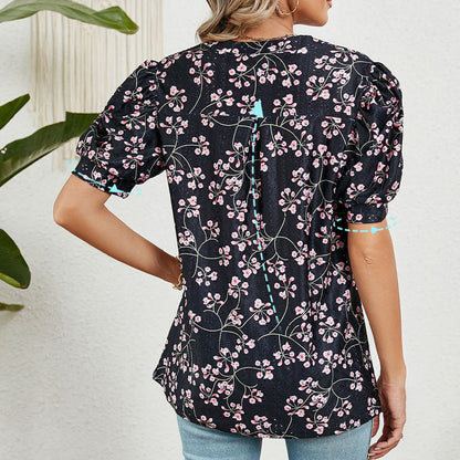 【M-2XL】🌸Női nyári V-nyakú nyomtatott felső