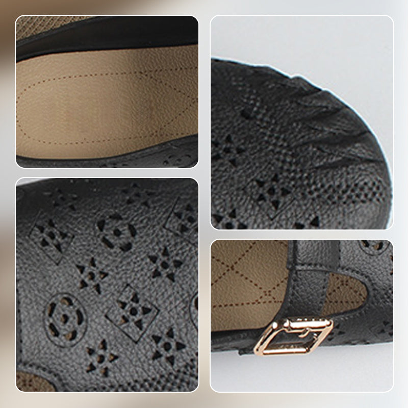 Kerek fejű üreges faragott virágok alacsony sarok női papucsok