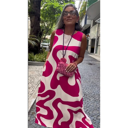 Kerek nyakú nyomtatott ujjatlan alkalmi divat ruhák