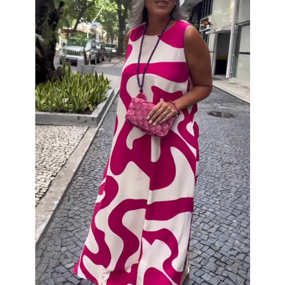 Kerek nyakú nyomtatott ujjatlan alkalmi divat ruhák