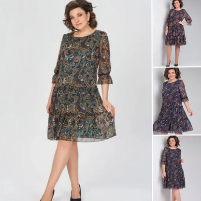 💐Női lezser kerek nyakú mintás ruha