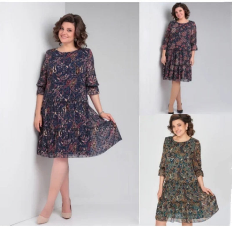 💐Női lezser kerek nyakú mintás ruha