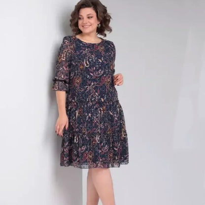 💐Női lezser kerek nyakú mintás ruha