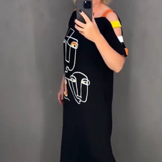 🍂Divatos női rövid ujjú ruha mintával