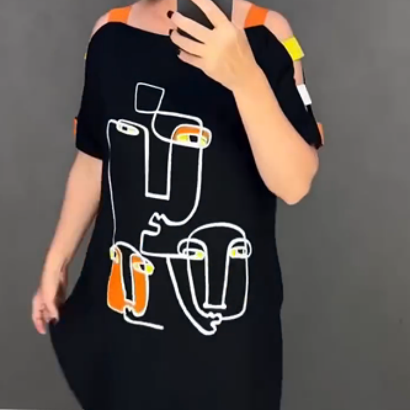 🍂Divatos női rövid ujjú ruha mintával