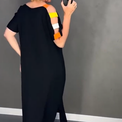 🍂Divatos női rövid ujjú ruha mintával