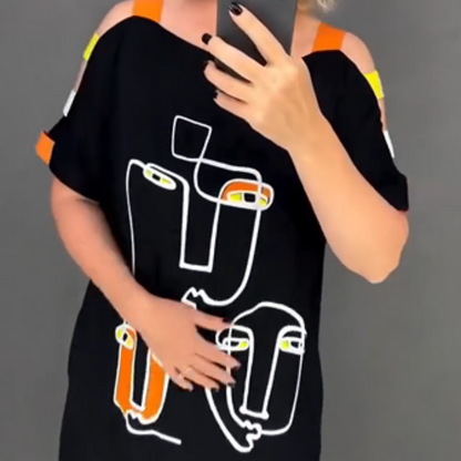 🍂Divatos női rövid ujjú ruha mintával