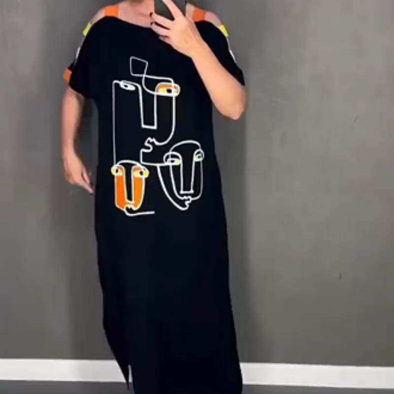 🍂Divatos női rövid ujjú ruha mintával