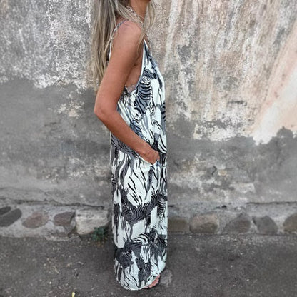 💙Női nyomott spagettipántos hát nélküli ruha