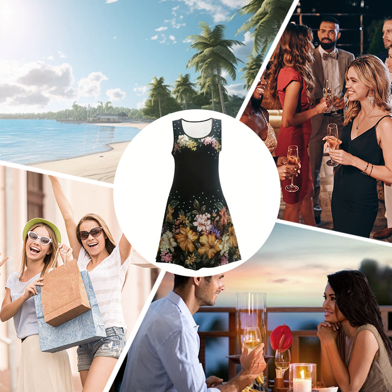 Női ujjatlan virágmintás nyári ruha