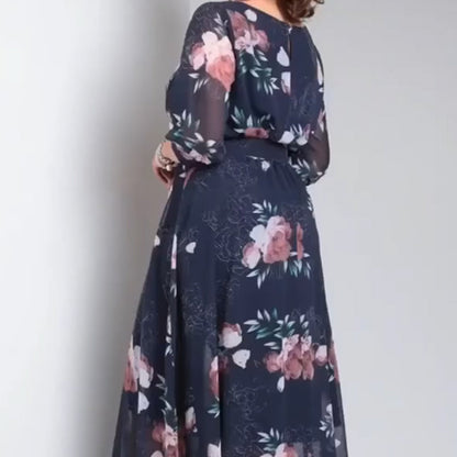 【S-4XL】🌺 Virágmintás, kerek nyakú ruha övvel