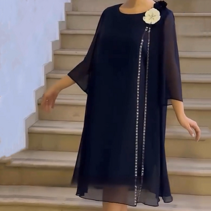 🌸✨【S-4XL】Környakú női hálós ruha virágos díszítéssel