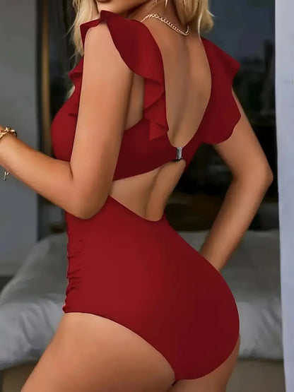 👙Szexi fürdőruha fodros betétekkel