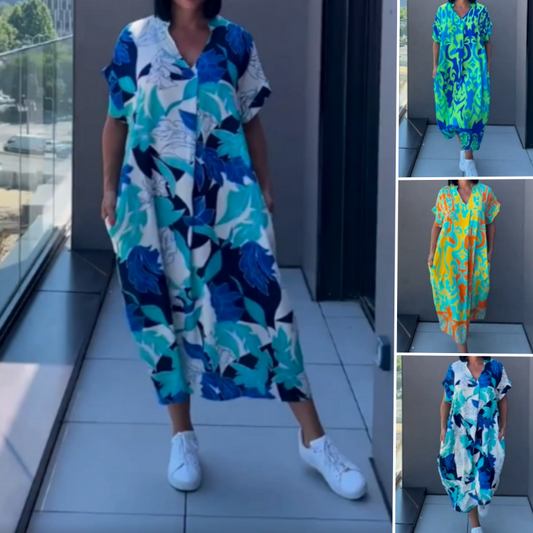 🌿Elegáns női ruha V-nyakú mintával