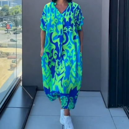 🌿Elegáns női ruha V-nyakú mintával