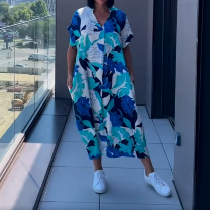 🌿Elegáns női ruha V-nyakú mintával