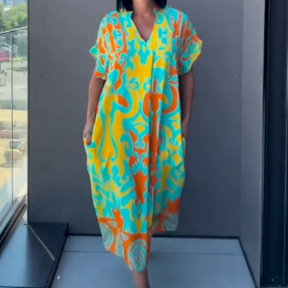 🌿Elegáns női ruha V-nyakú mintával