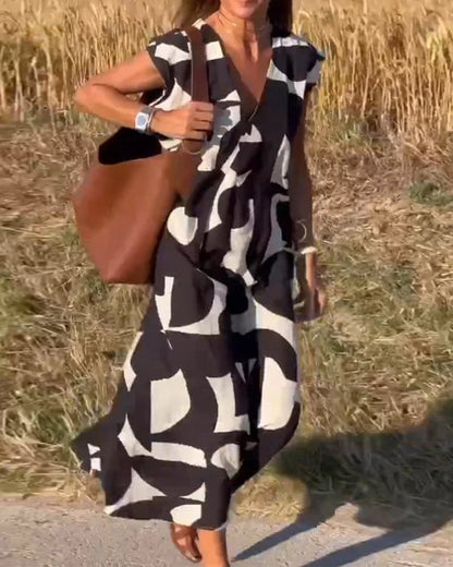 💕Ujjatlan V-nyakú nyomott ruha