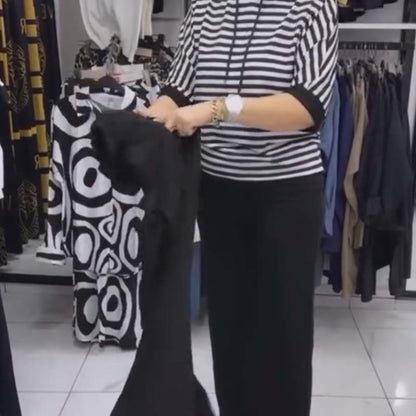 ✨Női Csíkos Felső és Egyszínű Nadrág Szett