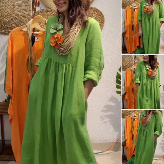 💖Korlátozott kiárusítás 20% KEDVEZMÉNY💖Női alkalmi hosszú ujjú vászon Boho ruha