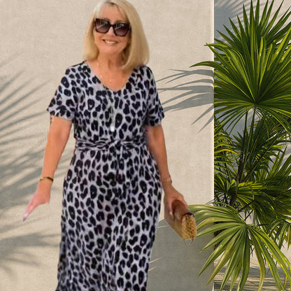 💃Leopárdmintás ruha V-nyakkal