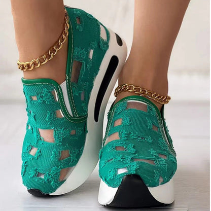 Canvas Mesh vastag aljú női szandálok