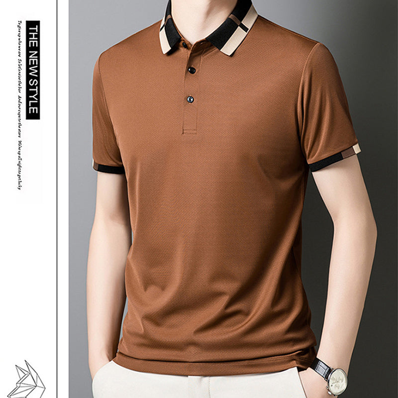 🔥Férfi Rugalmas Ice Selyem Rövid Ujjú Galléros Póló