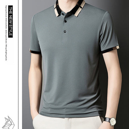 🔥Férfi Rugalmas Ice Selyem Rövid Ujjú Galléros Póló