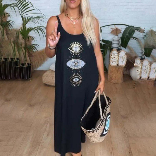 🔥Női hosszú ujjú ruha szemmintával👗