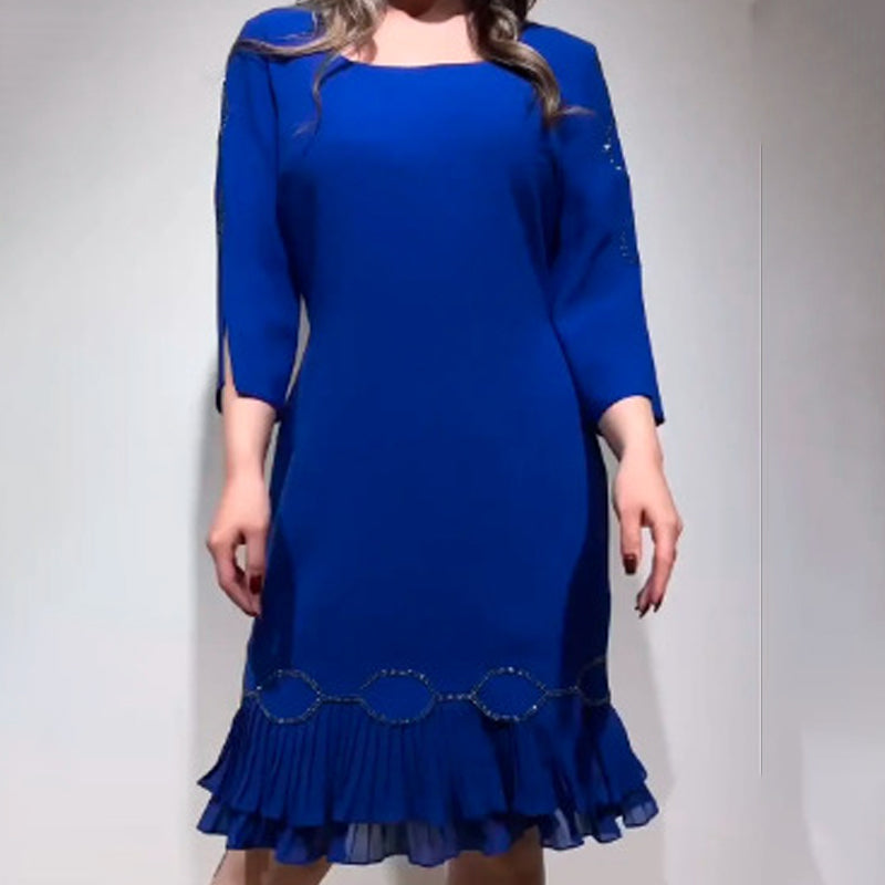 💝Elegáns ruha kerek nyakkivágással és fodros szegéllyel