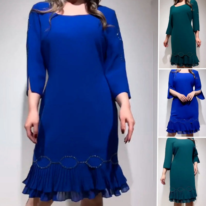 💝Elegáns ruha kerek nyakkivágással és fodros szegéllyel