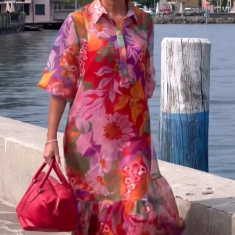 Piros sifon ruha virágmintával