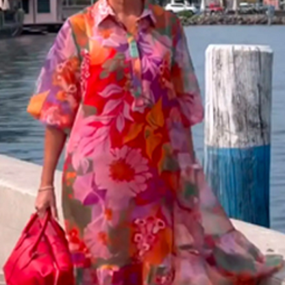 Piros sifon ruha virágmintával