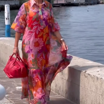 Piros sifon ruha virágmintával