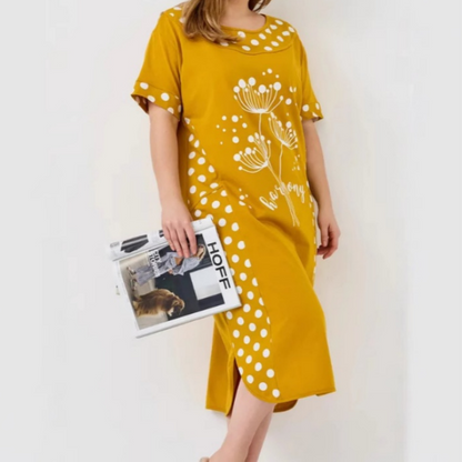 Női nyári, bő ruhák rövid ujjal és A-vonalú mintával