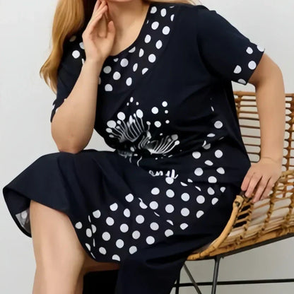 Női nyári, bő ruhák rövid ujjal és A-vonalú mintával