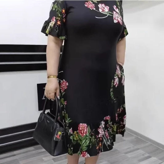 🌺Elegáns, túlméretezett nyomtatott, fodros ruha