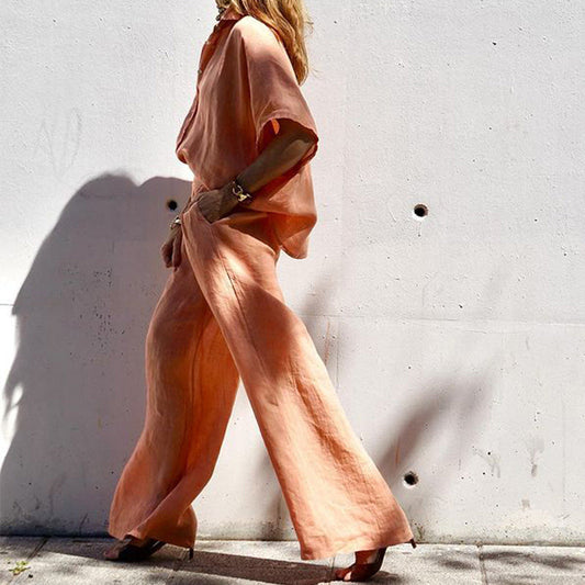 Női lezser kétrészes szett pamutból és lenvászonból