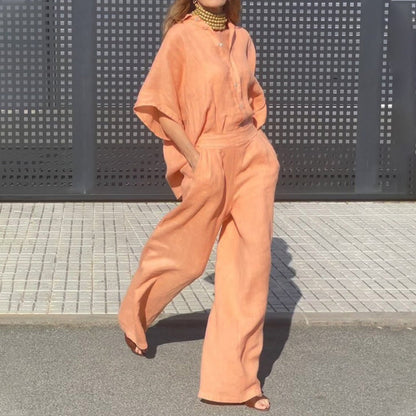 Női lezser kétrészes szett pamutból és lenvászonból