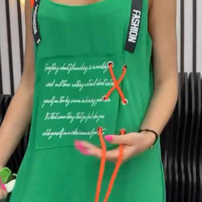 Női ujjatlan, mintás, lezser ruha