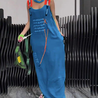 Női ujjatlan, mintás, lezser ruha