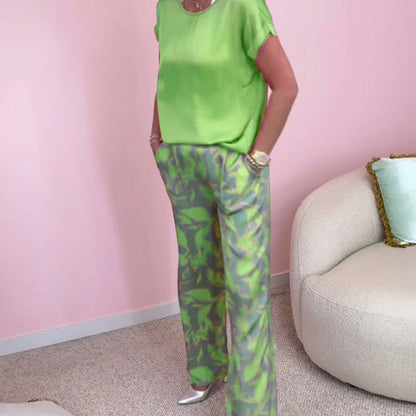 🎉【S-4XL】💝Kétrészes szett - kerek nyakú felső és bő szárú, mintás nadrág