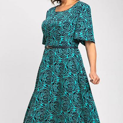 Elegáns, mintás maxi ruha övvel