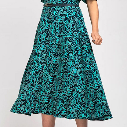 Elegáns, mintás maxi ruha övvel